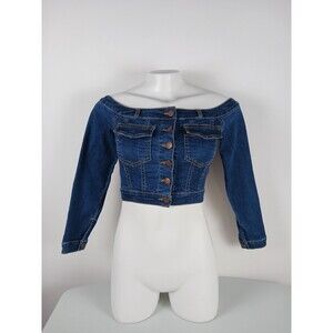 fashion nova Off Shoulder denim crop top jacket Size XS